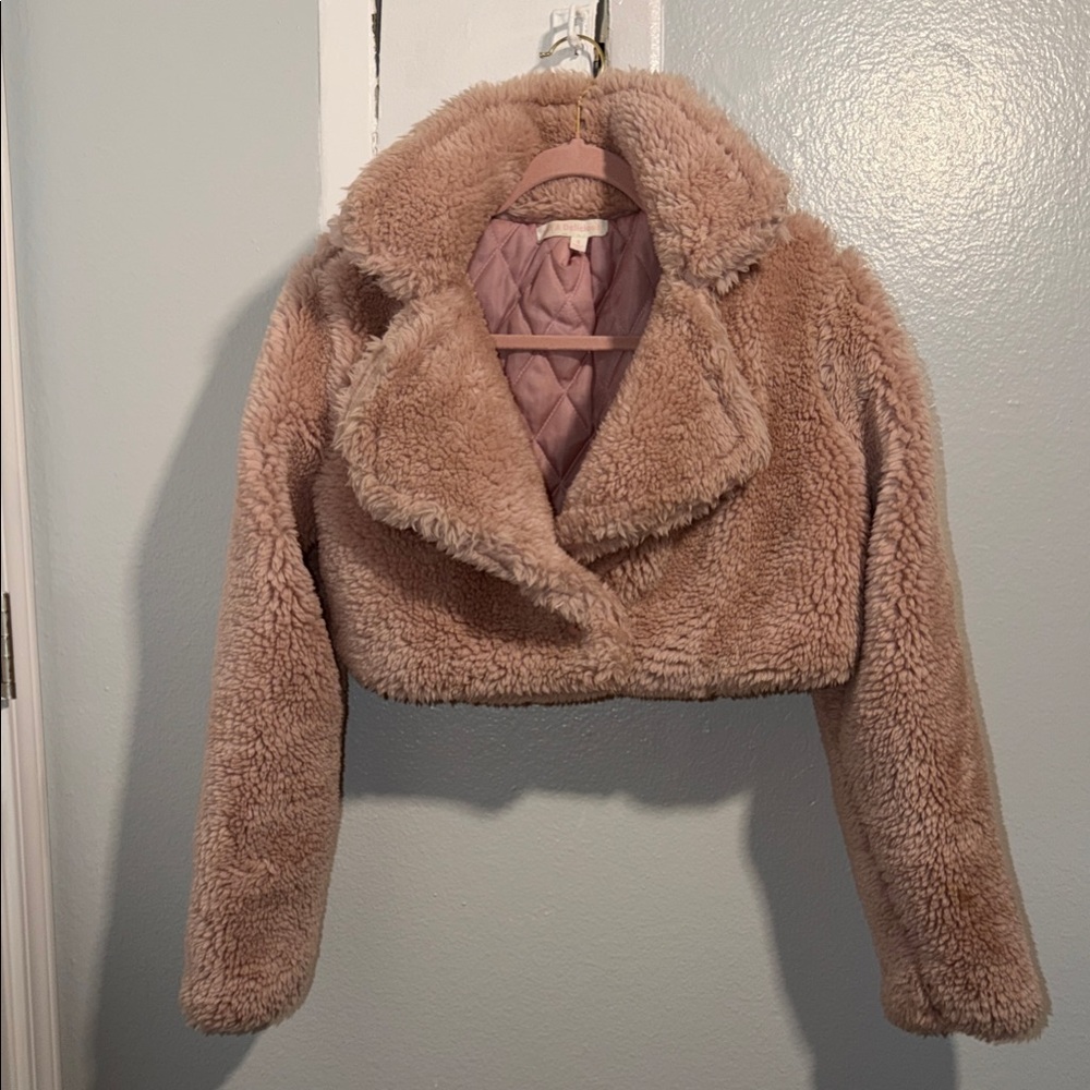 Mauve Faux Fur Crop Jacket